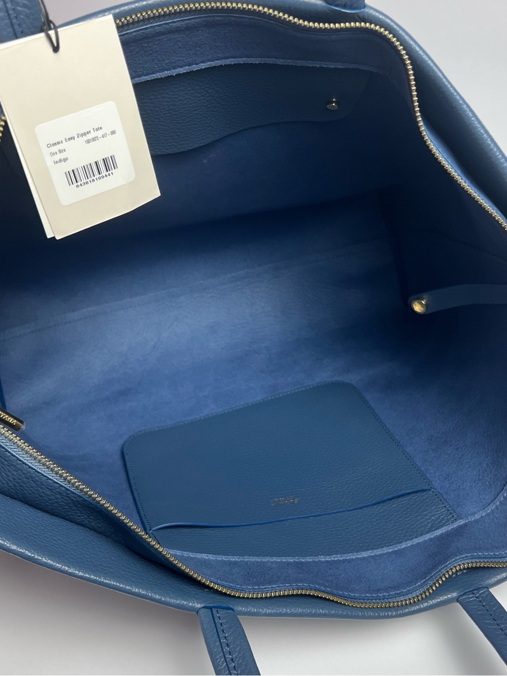Cuyana Classic Easy Zipper Tote Rare Indigo Blue Italian Pebbled Leather Large - Picture 6 of 15